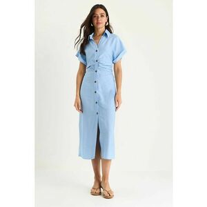 Rochie midi cu nasturi dama - HiCCUP - decolteu in V - poplin - albastru imagine