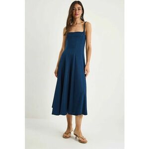 Rochie midi dama - HiCCUP - textil - decolteu patrat - bleumarin imagine