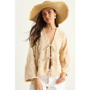 Kimono cu cu broderie - bej imagine