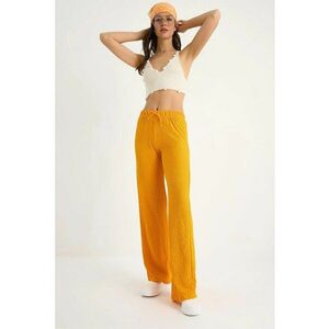 Pantaloni dama - texturati - picior larg - galben - poliester-lycra imagine