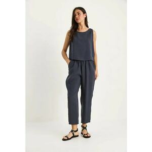 Compleu dama - tunica cu maneca lunga - pantaloni largi - gri - textil - imagine