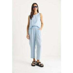 Compleu dama - tunica cu maneca lunga - pantaloni largi - albastru - textil - imagine