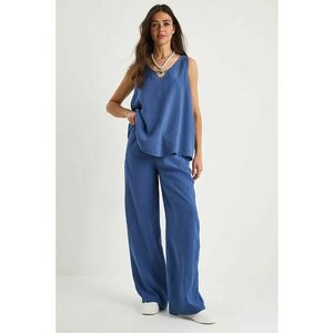 Compleu dama - tricou elegant si pantaloni largi - violet - din bumbac imagine