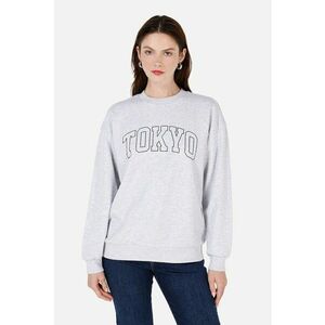 Bluza de trening din amestec de bumbac cu imprimeu text - Gri deschis melange imagine