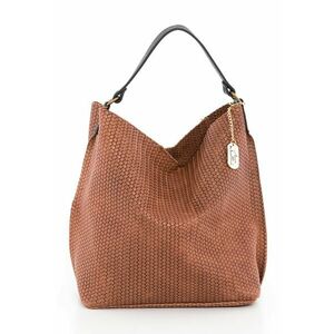 Geanta hobo de piele cu aspect impletit Sebastiana - Maro imagine