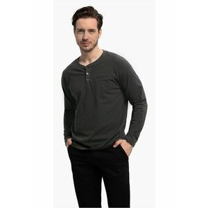 Tricou cu maneca lunga barbati L-Charl - cu decolteu cu nasturi - regular fit - grafit - XXL imagine