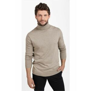 Pulover tricotat fin cu guler inalt - S-Max - Bej melange - Bej melange imagine