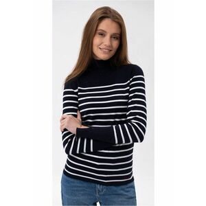Pulover cu guler dama S-Jane - albastru marin cu dungi imagine