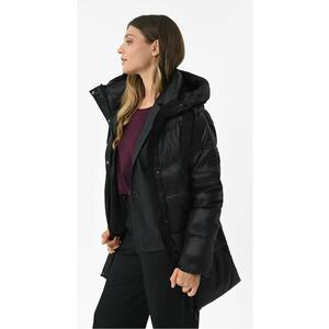 Geaca de iarna midi matlasata - guler inalt cu gluga - pentru femei - J-Kali - Neagra - Negru imagine