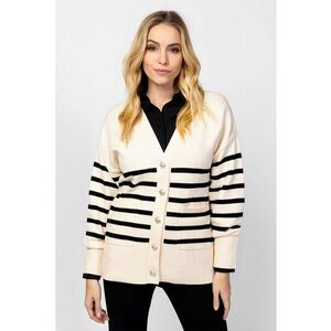 Cardigan lejer cu model in dungi si maneci cazute - Alb fildes imagine