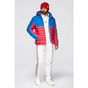 Geaca cu gluga si model colorblock - Rosu/Albastru royal imagine