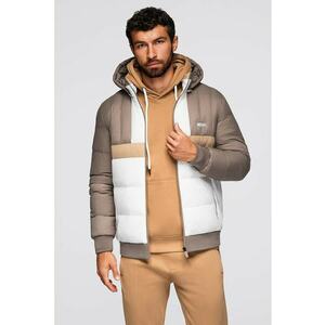 Geaca cu gluga si model colorblock - Alb/Maro taupe/Bej imagine