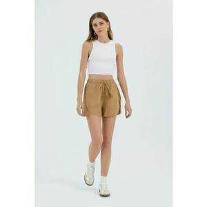 Pantaloni scurti dama - in - talie inalta - elastic - maro imagine