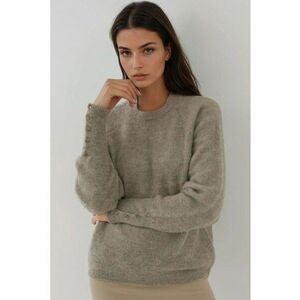 Pulover dama - cu maneca lunga - detalii nasturi - tricot - Gri deschis - imagine