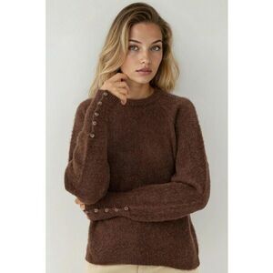 Pulover dama maneca lunga - textura moale - tricot - Castaniu-maro - imagine