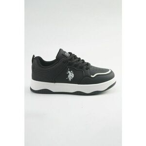 Pantofi sport din piele ecologica cu model uni - Alb/Negru imagine