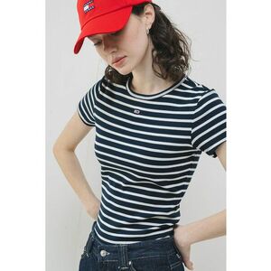 Tricou slim fit striat - Alb optic/Bleumarin imagine