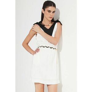 Rochie scurta cu decolteu in V - Negru/Alb optic imagine