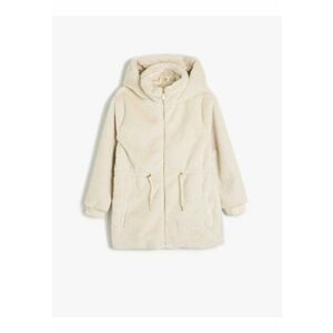 Geaca din blana shearling sintetica cu gluga - Alb imagine