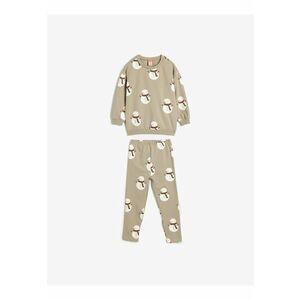 Set de bluza de trening si pantaloni lungi cu imprimeu cu om de zapada - Bej imagine