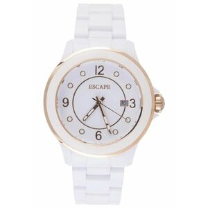 Ceas dama - plastic - 40 mm - 5 ATM - alb/auriu imagine