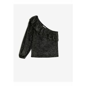 Bluza cu strasuri si decolteu pe un umar - Negru imagine