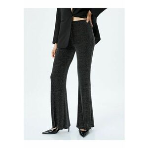 Pantaloni bootcut cu talie inalta si insertii de lurex - Negru imagine