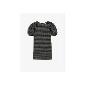 Rochie in carouri cu maneci bufnate - Negru imagine