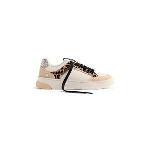 Pantofi sport de piele cu garnituri cu animal print - Maro imagine