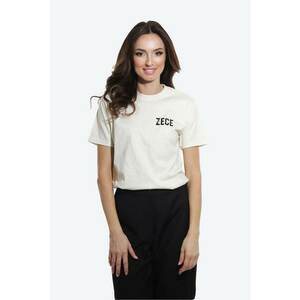Tricou de bumbac cu decolteu la baza gatului - Alb fildes imagine
