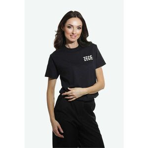 Tricou de bumbac cu decolteu la baza gatului - Negru imagine