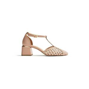 Pantofi de piele cu toc masiv - Bej deschis imagine