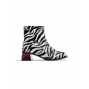 Botine de piele cu toc masiv - Alb/Negru imagine