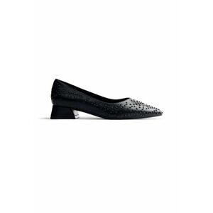 Pantofi de piele ecologica cu varf asuctit si tinte Madelia - Negru imagine