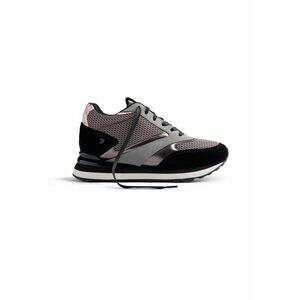 Pantofi sport wedge de plasa cu insertii de piele intoarsa - Negru imagine