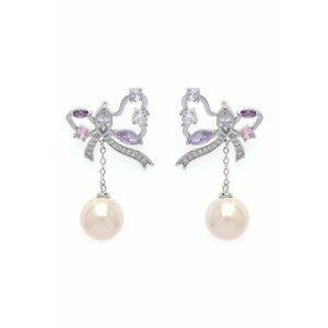 Cercei drop cu model fluture si cristale - Argintiu imagine