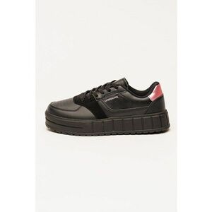 Pantofi sport cu platforma si insertii de piele intoarsa ecologica - Negru stins imagine