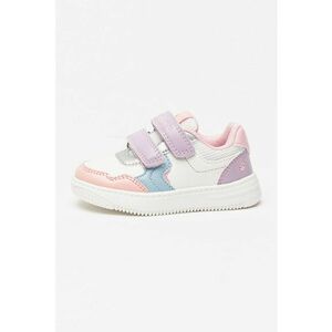 Pantofi sport de piele ecologica cu velcro - Alb/Violet deschis/Piersica imagine