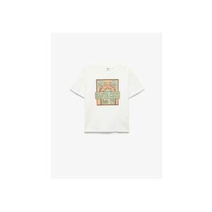 Tricou regular fit cu decolteu la baza gatului si imprimeu - Alb murdar imagine