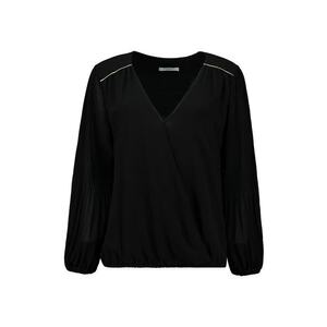 Bluza cu decolteu in V si maneci cu pliuri - Negru imagine