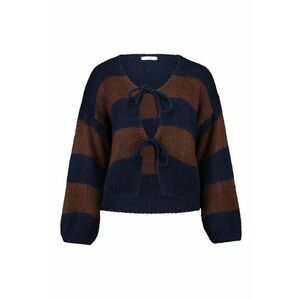 Cardigan cu model in dungi si snururi de ajustare - Maro inchis/Bleumarin imagine