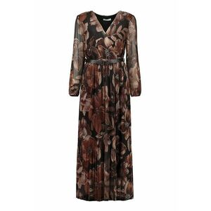 Rochie cu decolteu in V si imprimeu floral - Negru/Maro imagine