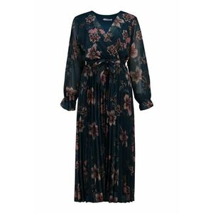 Rochie cu decolteu in V si imprimeu floral - Roz prafuit/Albastru petrol imagine