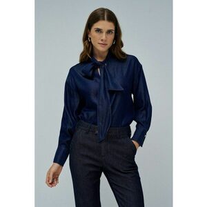 Bluza din lyocell cu funda din panglici - Bleumarin imagine