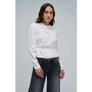 Bluza crop cu detalii perforate - Alb imagine