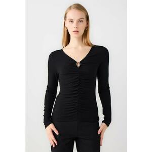 Bluza slim fit cu drapaj frontal - Negru imagine