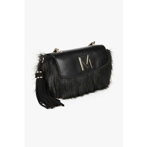 Geanta crossbody cu insertii de blana sintetica - Negru imagine