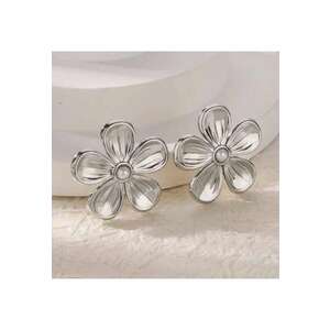 Cercei formă de floare - cu perlute - argintii - suflati cu aur 18k - 3x3cm imagine