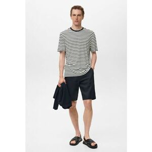 Tricou cu decolteu la baza gatului si model in dungi - Albastru ultramarin/Gri melange imagine