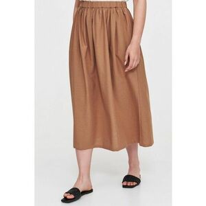 Fusta din amestec de in cu talie elastica - Maro camel imagine